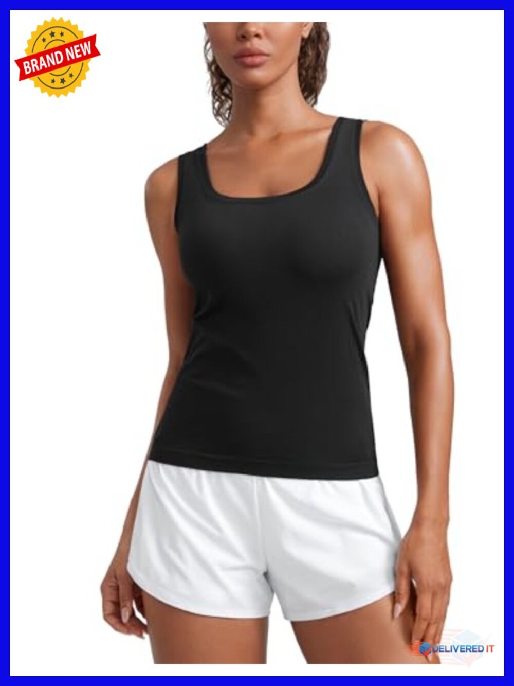 Seamless Scoop Neck Tank Top Low U-Back Breathable Athletic Running Tank
